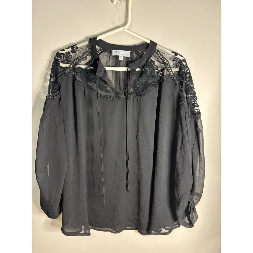 HAYDEN LOS ANGELES Black Lace Trim Sheer Blouse Top Women S M